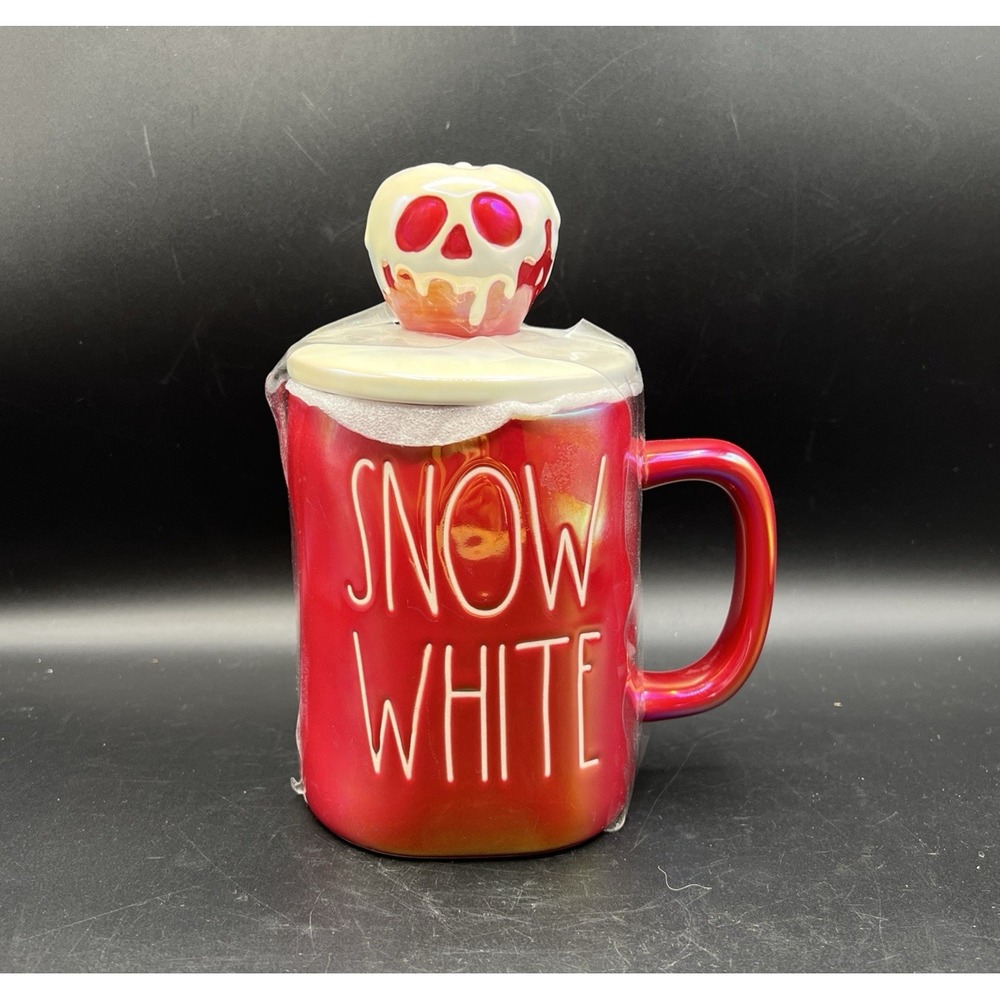 Rae Dunn Disney SNOW WHITE Red Mug Iridescent Poison Apple With Topper Lid - NEW